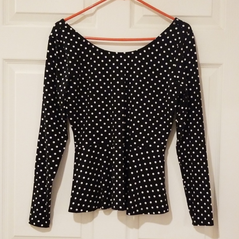 H&M NWT black and white polka dot peplum top